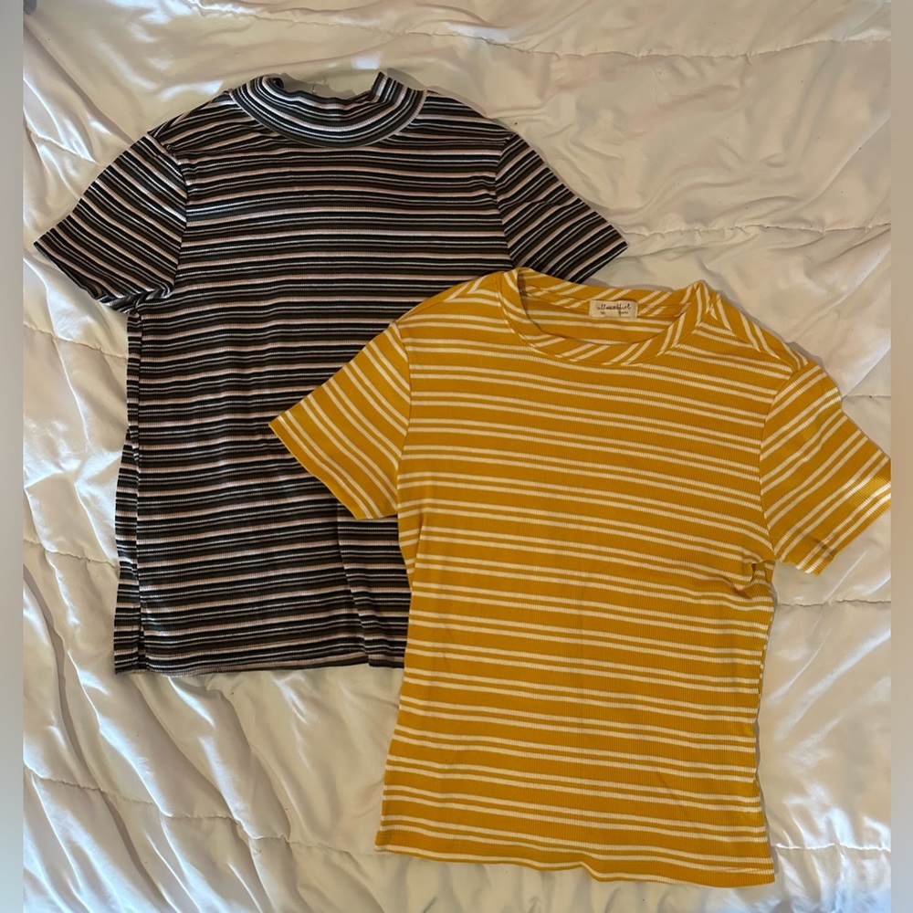 Two striped turtle neck fitted tee shirt sleeve shirt